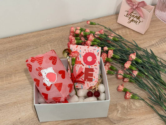 Valentine's Day Gift Box with Drinking Glasses Vintage and Cherry Keychain